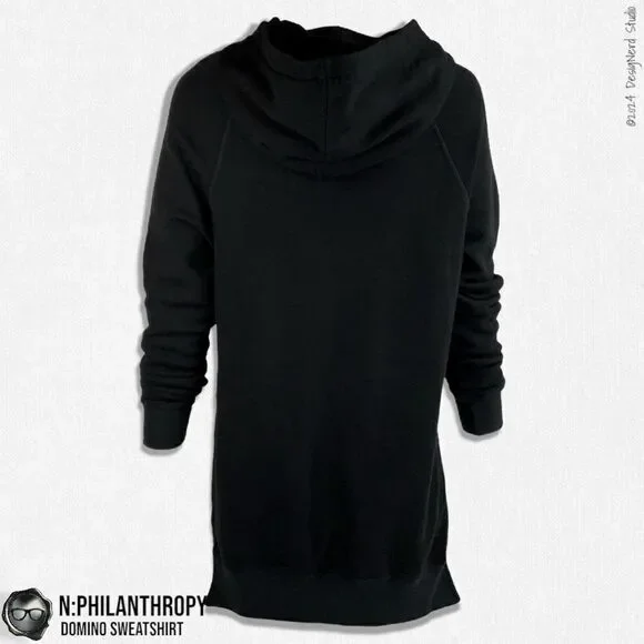 N:PHILANTHROPY DOMINO HOODIE HIGH-LOW SWEATSHIRT IN BLACK CAT WOMEN SIZE SMALL
